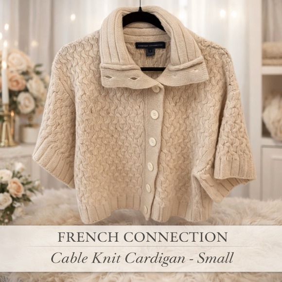 French Connection Sweaters - French Connection Cable Knit Cardigan Sweater Sz S Cream Alpaca Blend Button